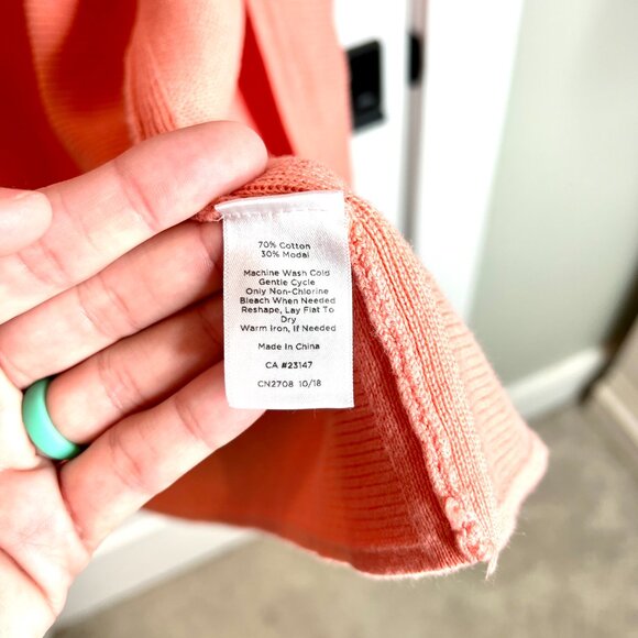 Talbots Coral Ribbed Long Lined Open Front Cotton Modal Cardigan Oversized XLP - Picture 4 of 5